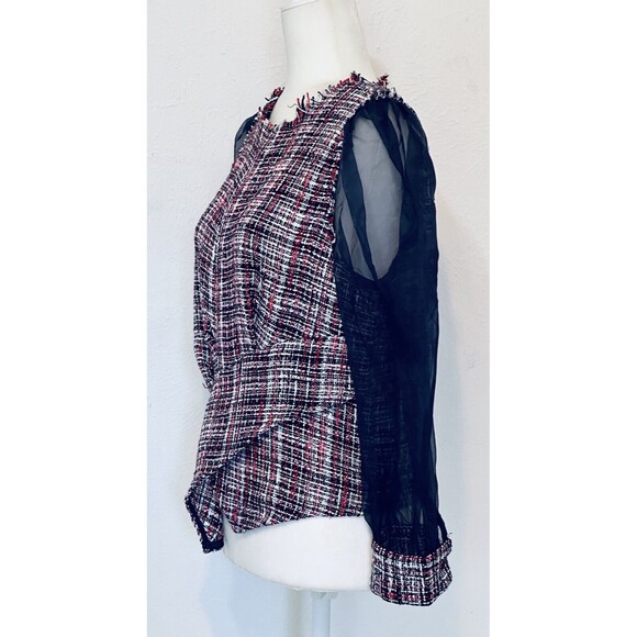 Zara Woman Size M Tweed Organza Puff Sleeve Blouse Boho Grunge Peasant Festival - Picture 7 of 13